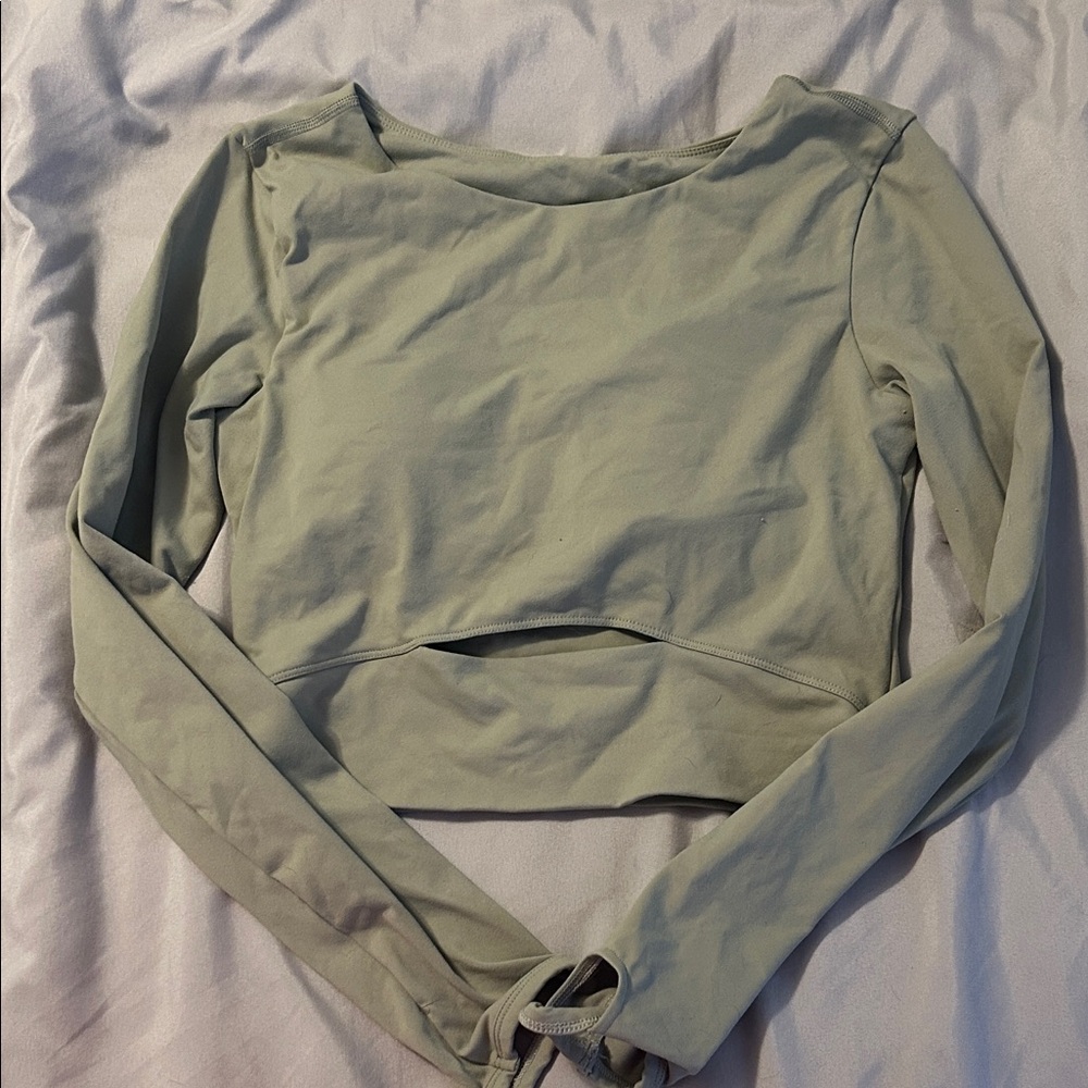 Elegant Sage Long Sleeve Crop Top